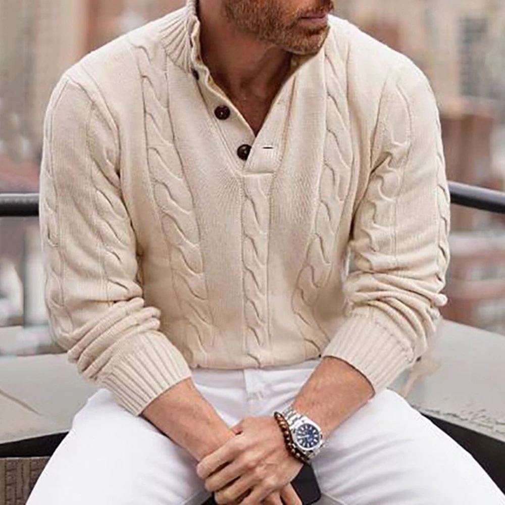 

Men's Cardigan Jumper Knit Zipper Solid Button Collar Stylish Holiday Fall Winter Long Sleeve Vintage Khaki Pullover Sweater