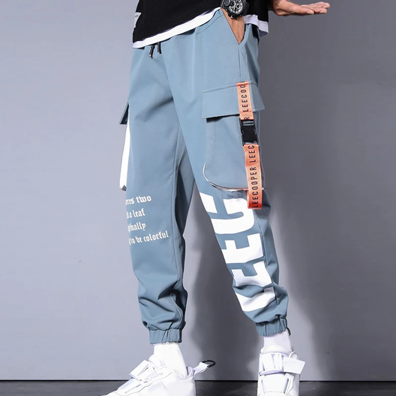 Joggers Hip Hop Street Cargo Pants Pockets Ribbon