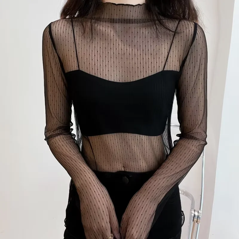 ตัวเลือกสินค้า เสื้อลูกไม้แขนยาวเซ็กซี่ คอสูง แฟชั่นต่างประเทศ
