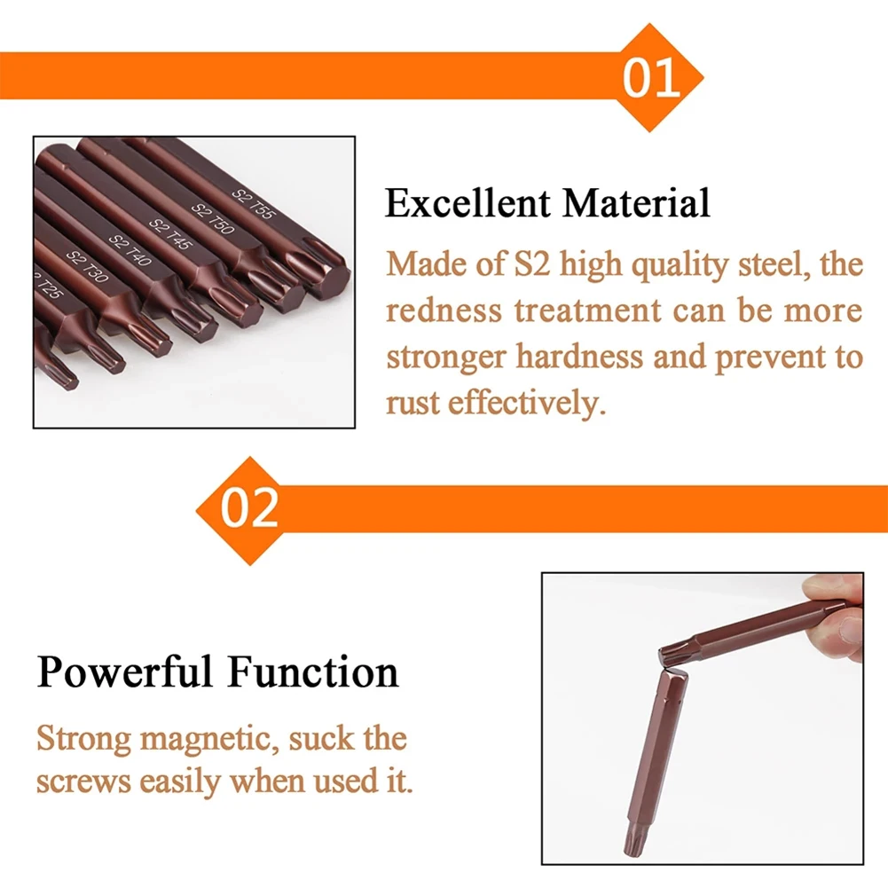1pc 30/75mm Magnetische Torx-schraubendreher Bit Stahl 10mm Sechskantschaft Schraubendreher Für Schlagschrauber T20/T25/T30/T40/T45/T50/T55 – Detail 5