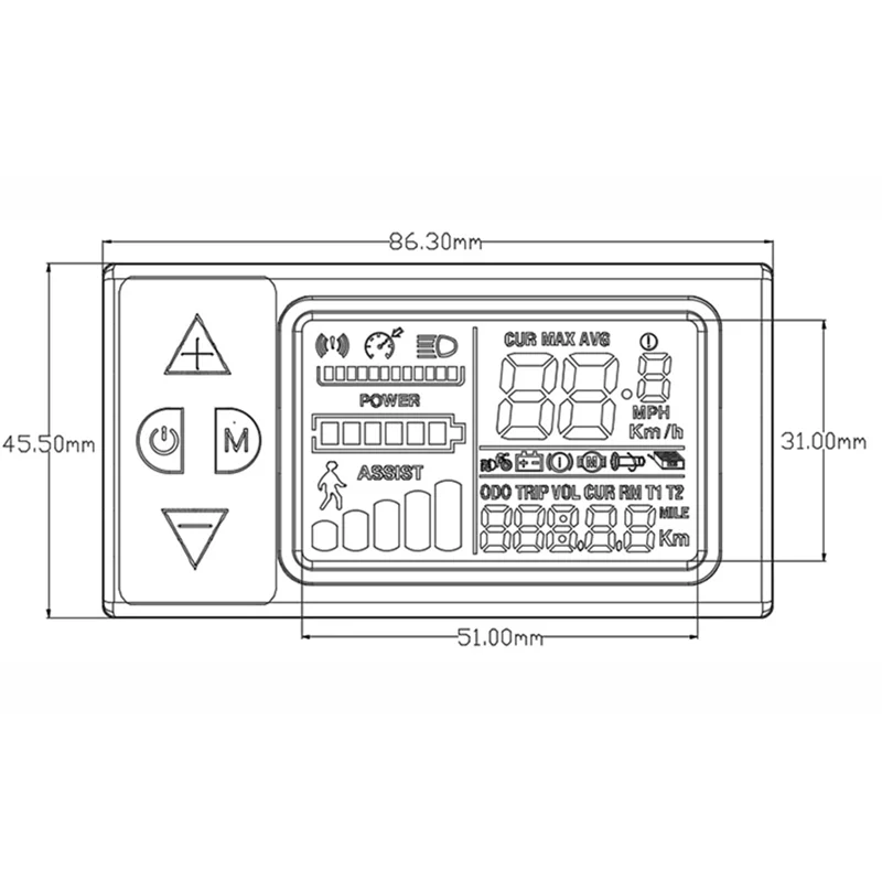 861-SM 전기 자전거 미터 LCD 디스플레이 화면 24V-60V 전기 스쿠터 계기판 제어판 속도 표시