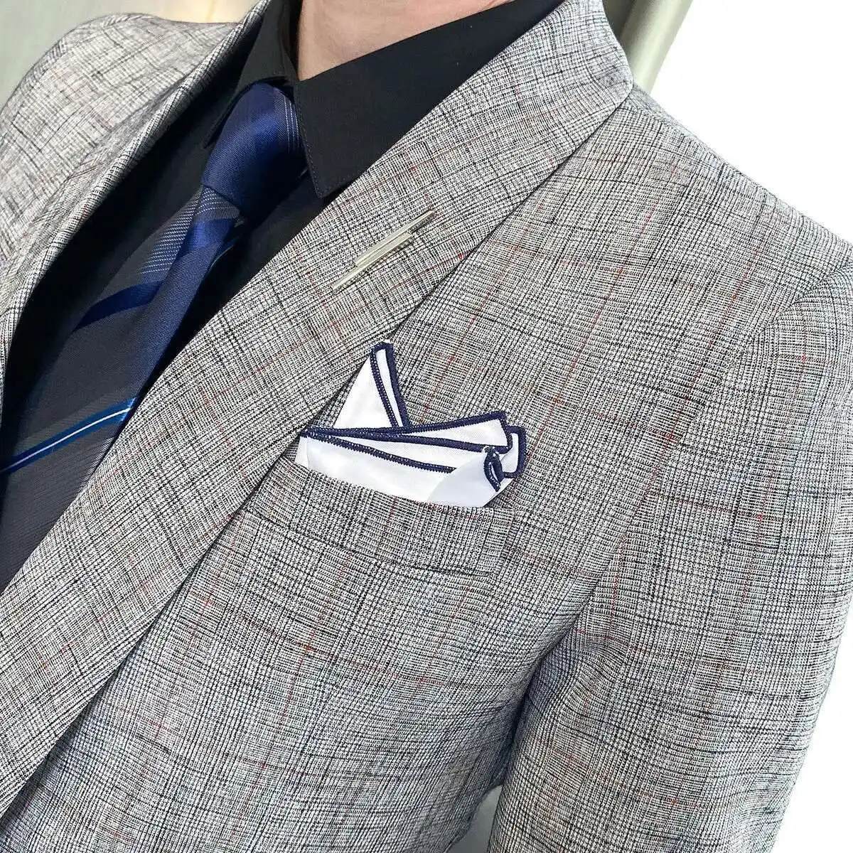 Asymmetry Blazer Lattice Suit Wedding Dress Two Piece Men Tuxedo Suit
