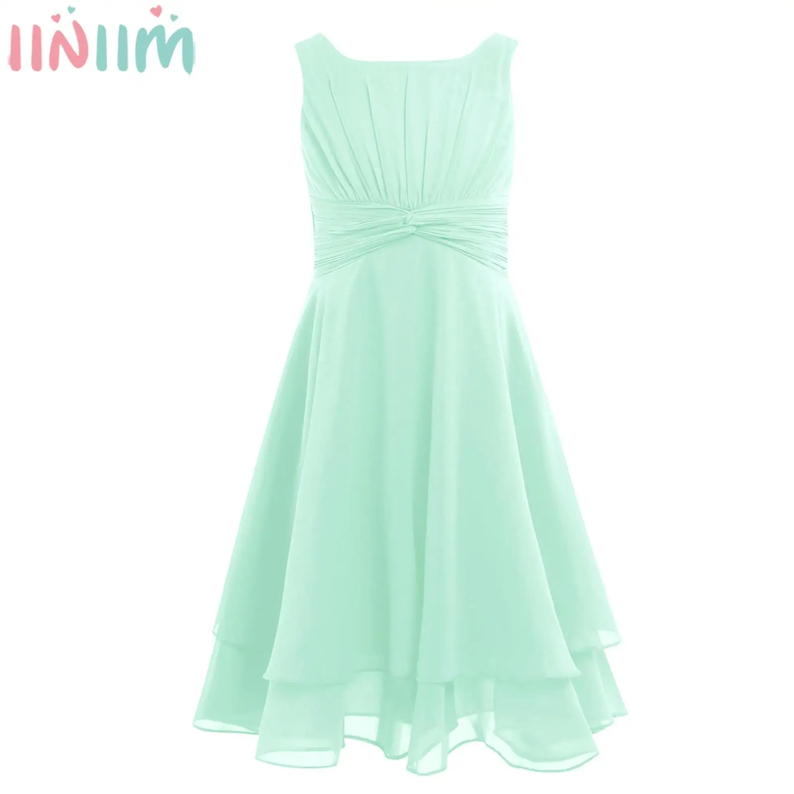 Flower Girls Dress Chiffon Knotted High-waisted Princess Dress Kids Teenager Pageant Birthday Party Vestidos Prom Dresses girls dress princess costume