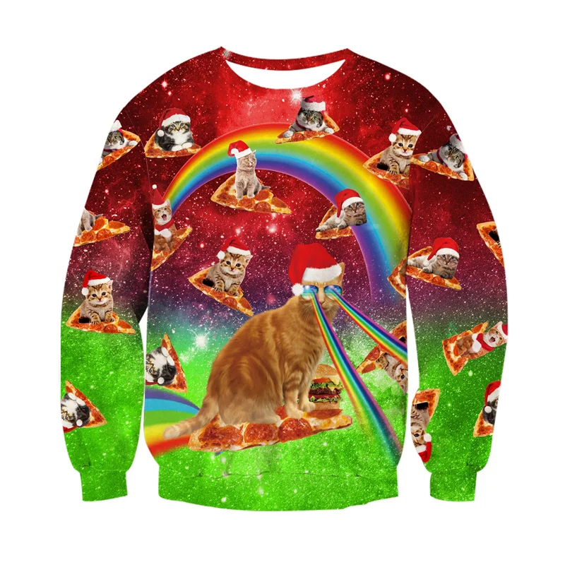 

Novelty Ugly Sweater 3D Print Funny Cat Santa Claus Sweatshirts For Men Party Pullovers Christmas Gift Ideas Long Sleeve Hoodies