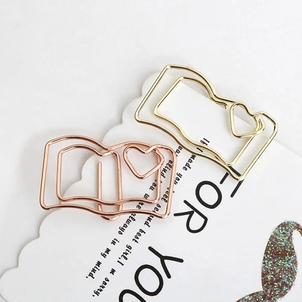 20Pcs 책 모양 종이 클립 노트 용 스테인레스 스틸 메모 클립 북마크 사무용 문구 메모 클램프 사무용품,