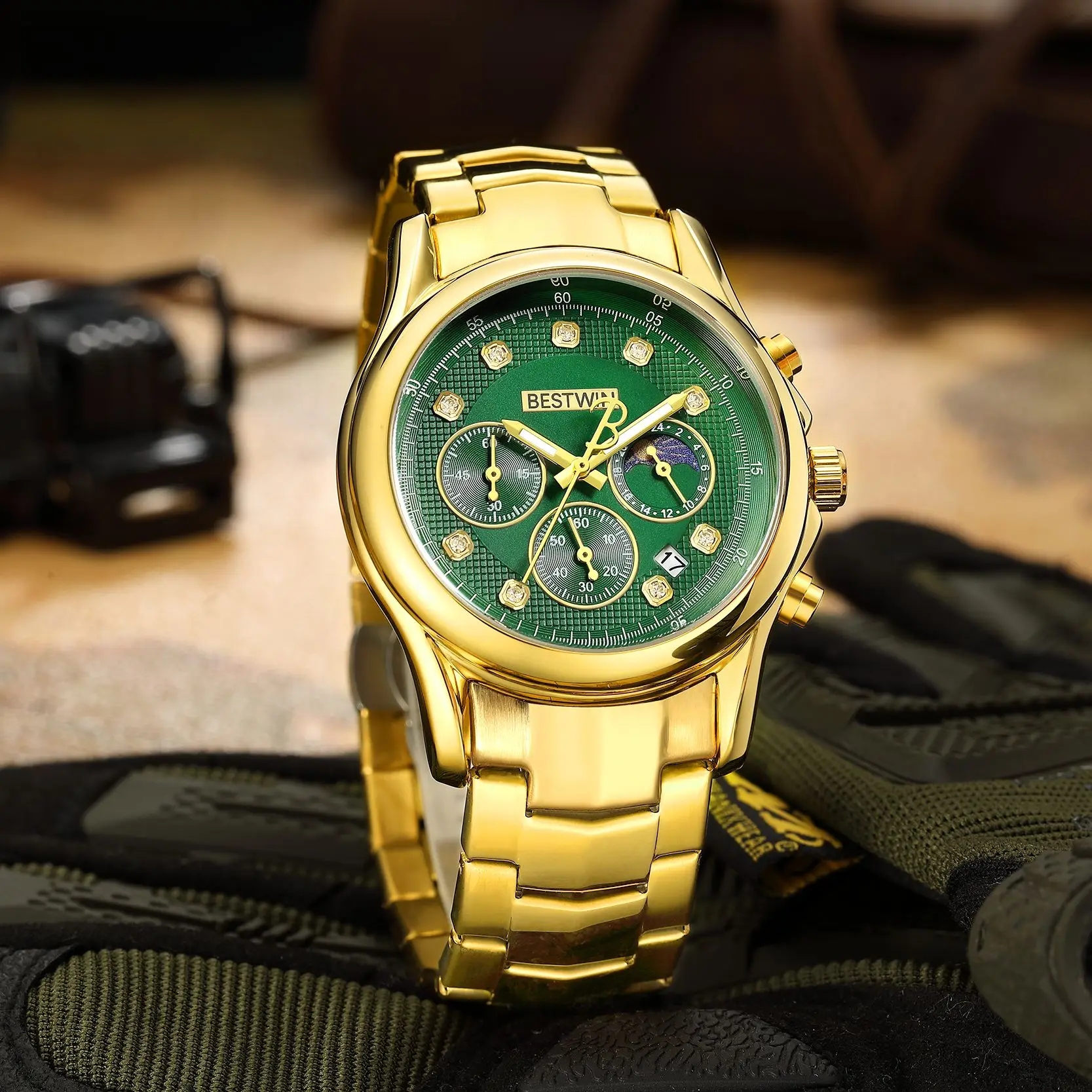 Gold Stainless Steel Men Watch Fashion Chronograph Waterproof Quartz Watches Luminous Date Watch For Men Relogio Masculino 2023