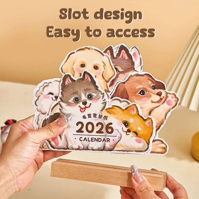 2026 귀여운 고양이 강아지 카드 삽입형 데스크 캘린더 사무실 가정용 월간 12개월 가족 플래너 오거나이저 새해 캘린더 데스크탑 장식