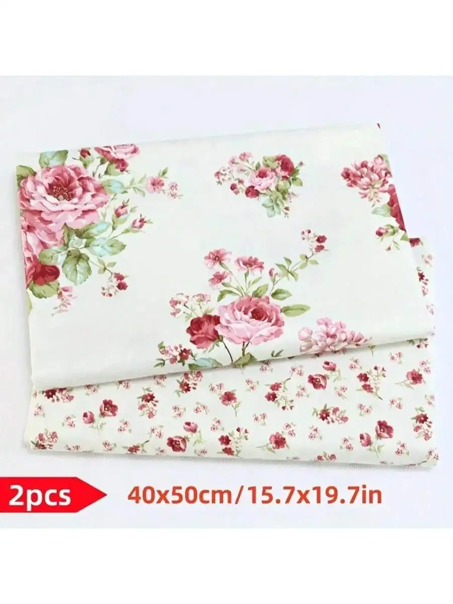Set of 2 pieces, beautiful floral fabrics for bedding, clothing processing, home DIY supplies, sewing and embroidery handmade. - 6