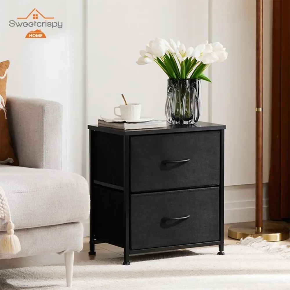 

Home Furniture Nightstand with 2 Fabric Drawers, Small Dresser, Side Table, End Table, Bedside Table, Night Stands