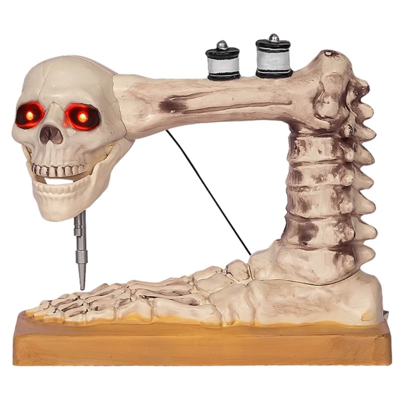 

Spooky Sound Responsive Skeleton Sewing Machine Figurine for Haunted Scene