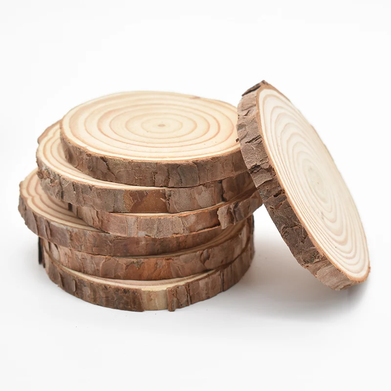 3-12cm Thick Natural Pine Round Unfinished Wood Slices Circles With Tree Bark Log Discs DIY Crafts Rustic Wedding Party Painting