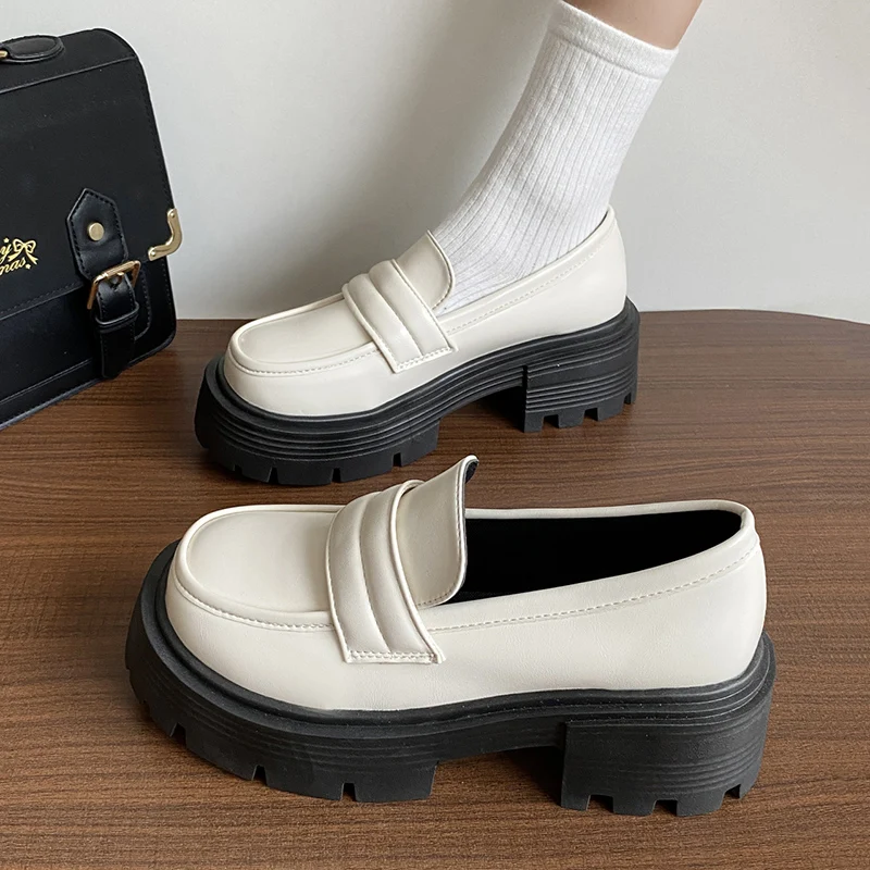white platform shoes Loafers women mary jane lolita shoes Woman