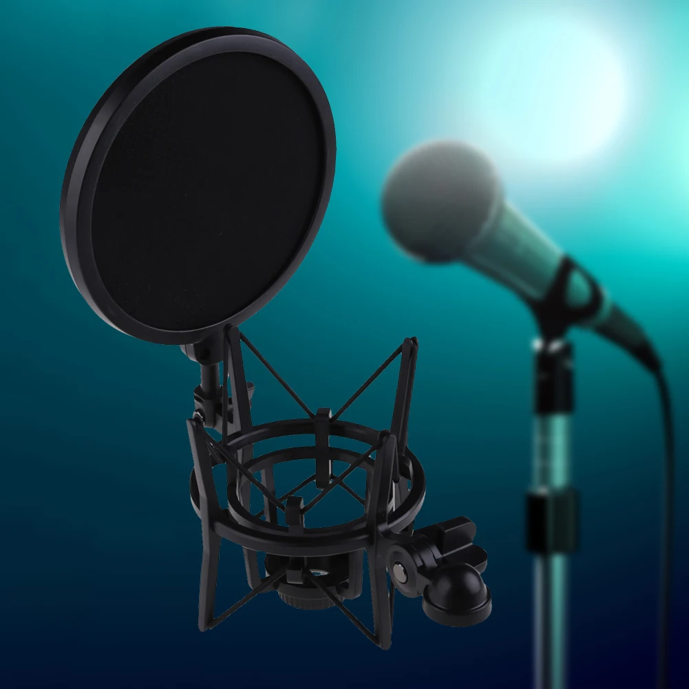 Mic Shock Mount Holder Professional Mic Shock Mount Bracket with Shield Filter Screen Studio Stand Black microphone stand,microphone pop filter,microphone mount clamp,microphone shock mount