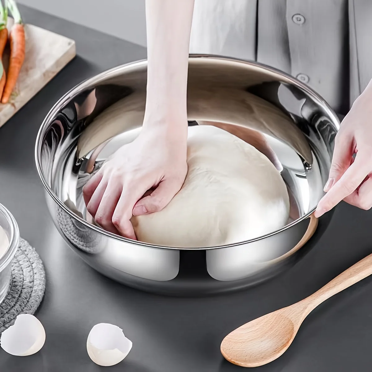 Stainless Steel Basin Enlarged and Deepen Vegetable Washing Basin Soup Pot Large Capacity Salad Bowl Plates