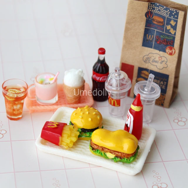 Cute 1/6 Miniature Dollhouse Mini Hamburger Coke French Fries Fast Food for Blyth Pullip Doll House Kitchen Accessories Toy 6