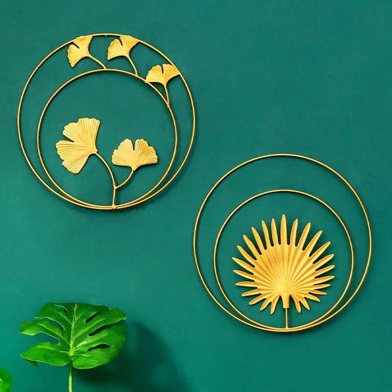 

Nordic Metal Wall Hanging Golden Round Leaf Home Living Room Wall Decoration Background Wrought Iron Wall Decoration