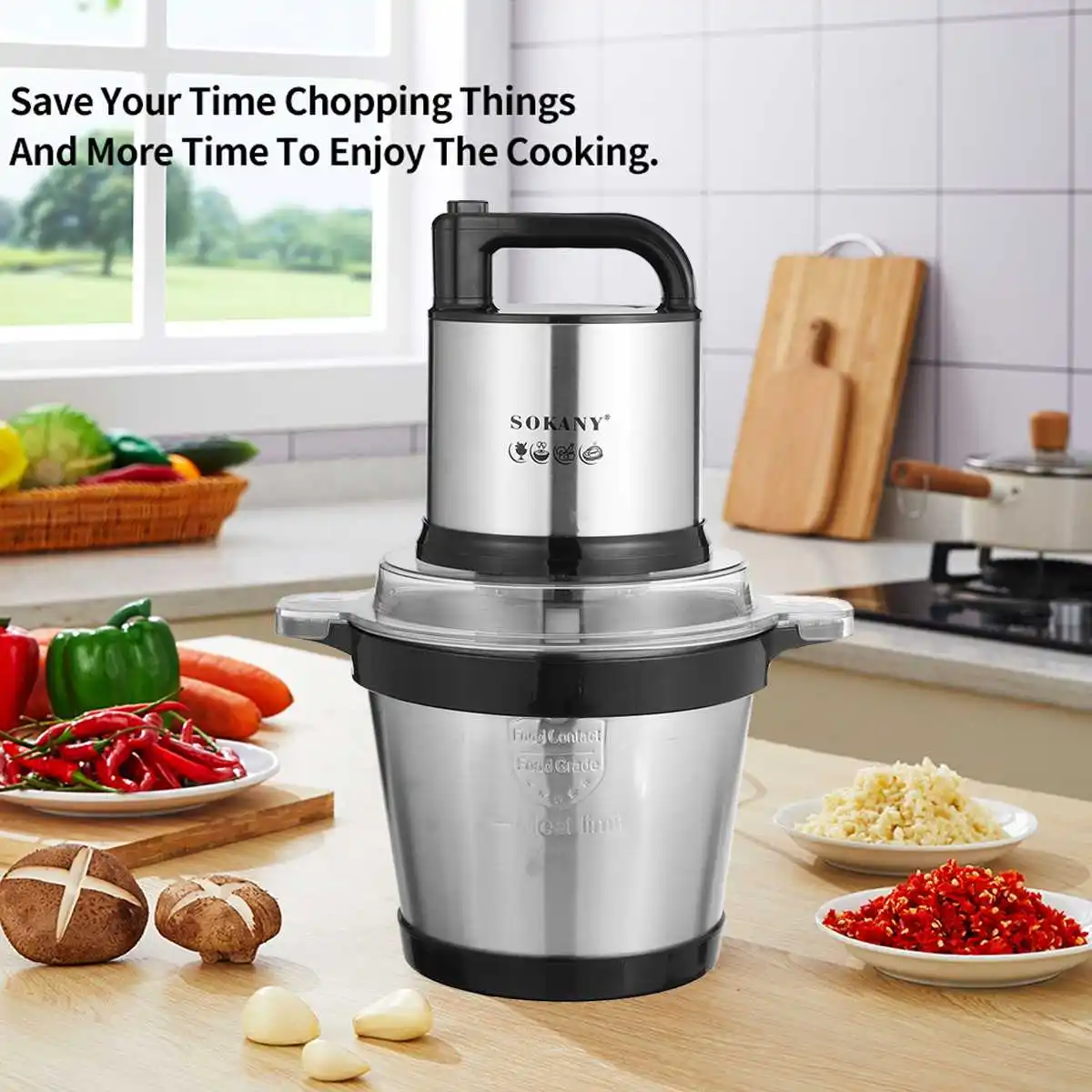 

4L 800W Meat Grinder Mincer 800W Stainless steel Food Processor Slicer 2 Speeds Electric Chopper Food Blender Kitchen Appliances