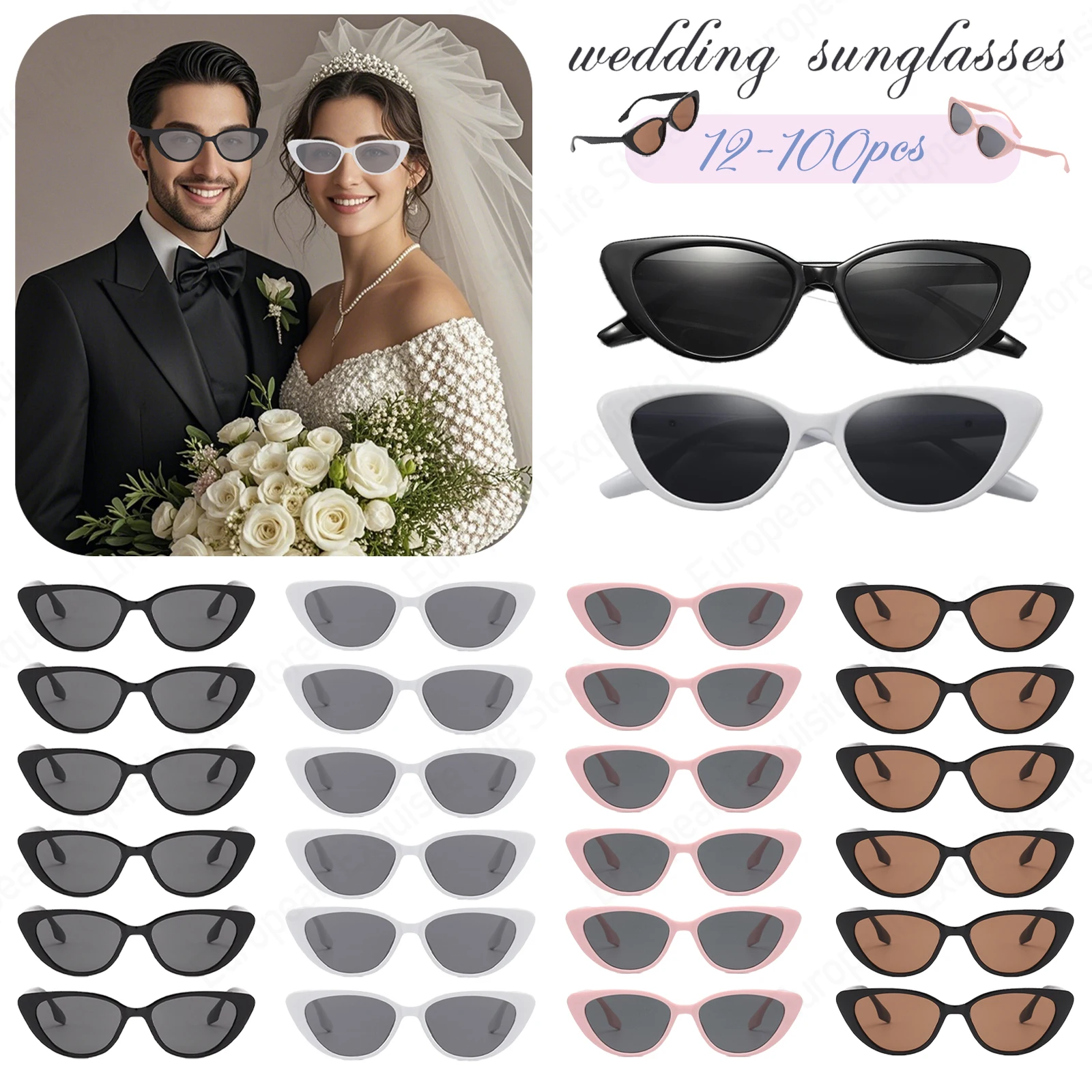 12-100Pcs Cat Eye Sunglasses Bulk Wedding Sunglasses for Guests Retro Premium Bachelorette Party Gift Supplies heart shaped sunglasses