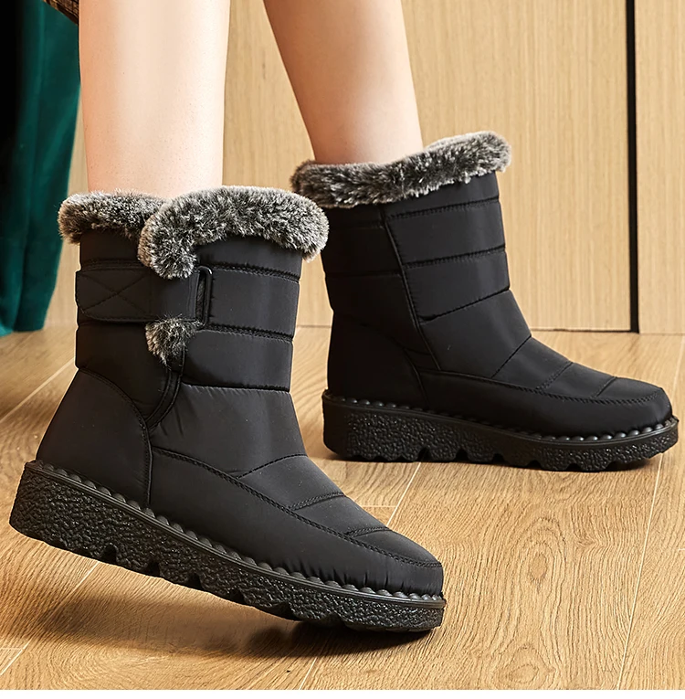 Women Winter Boots - Korean Style Mid Calf Snow Boots With Fur Lining & Waterproof Design