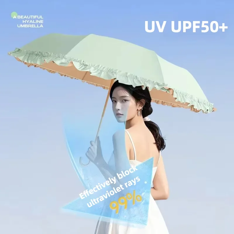 Parapluie canne courbé dentelle couleur : protection UV UPF50+ léger portable, parasol femme pêche
