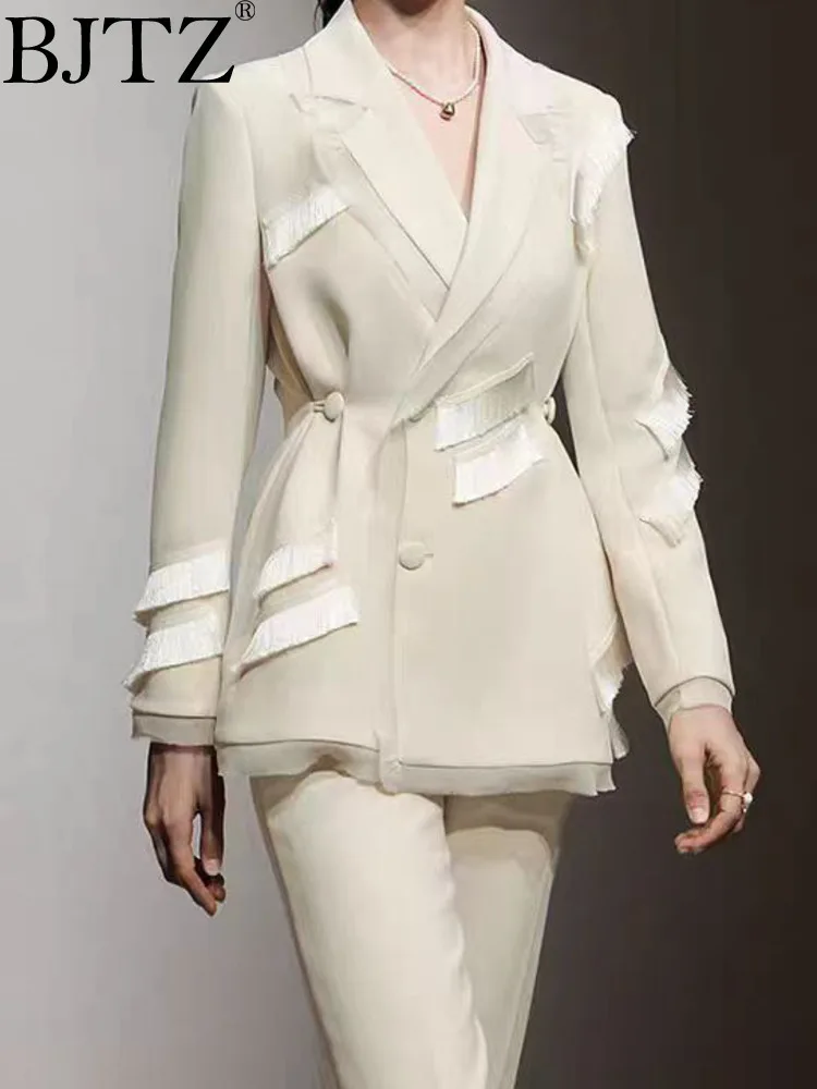 

Тяжелая промышленная нашивка с кисточками BJTZ, новинка 2024, весна и осень, женское простое и универсальное однотонное повседневное пальто для костюма