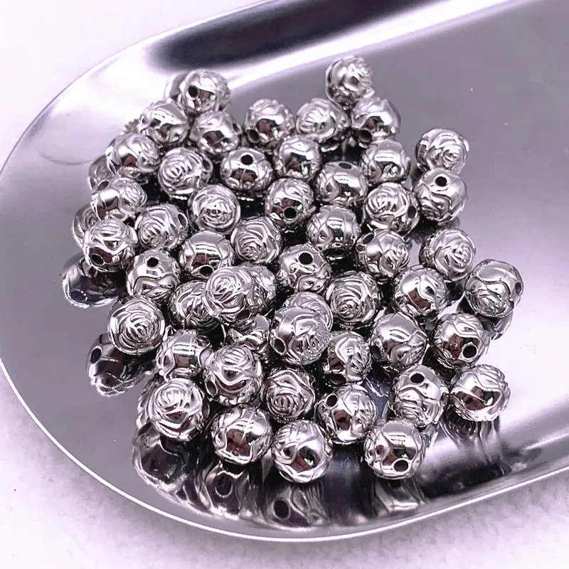 Boule de fleur en ABS de 6mm 8mm, perles d'espacement plaquées or/argent pour la fabrication de bijoux, bricolage, breloques, Bracelet