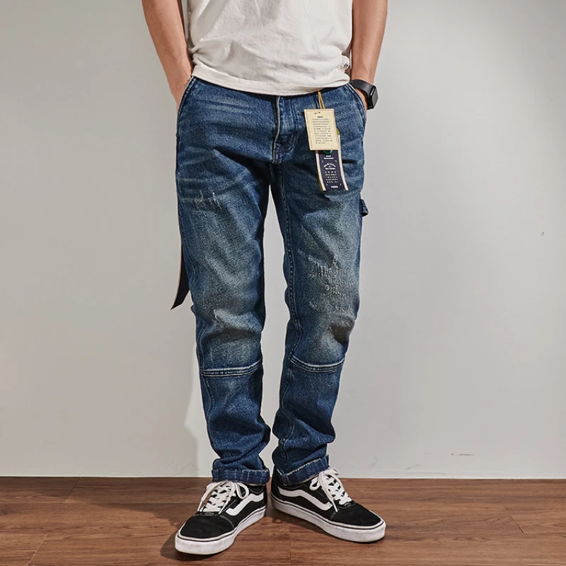 Thickened autumn and winter American heavy retro jeans men's straight tooling New Amikaji thickened stretch pants