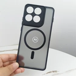 Magnetic Luxury Matte Translucent Wireless Charging Case - Clear Cover - Edge 50 Ultra (Black)