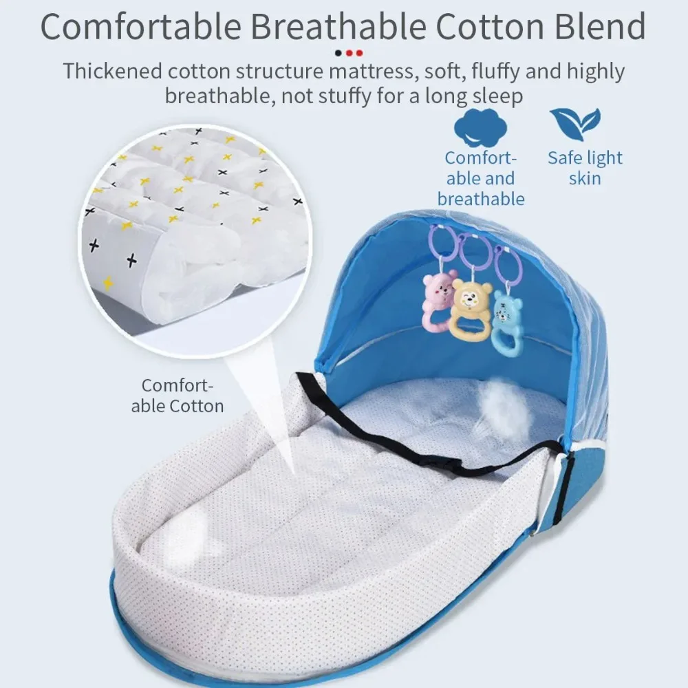 Baby Crib Convenient Folding Anti-crush Bed Middle Bed with Mosquito Net Comfortable Mattress Travel Crib for Newborn Baby Bed - 4