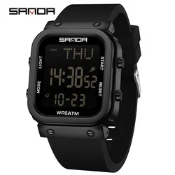 SANDA Men's Fashion Outdoor Waterproof Sports Watch with Multifunctional LED Display (Black)