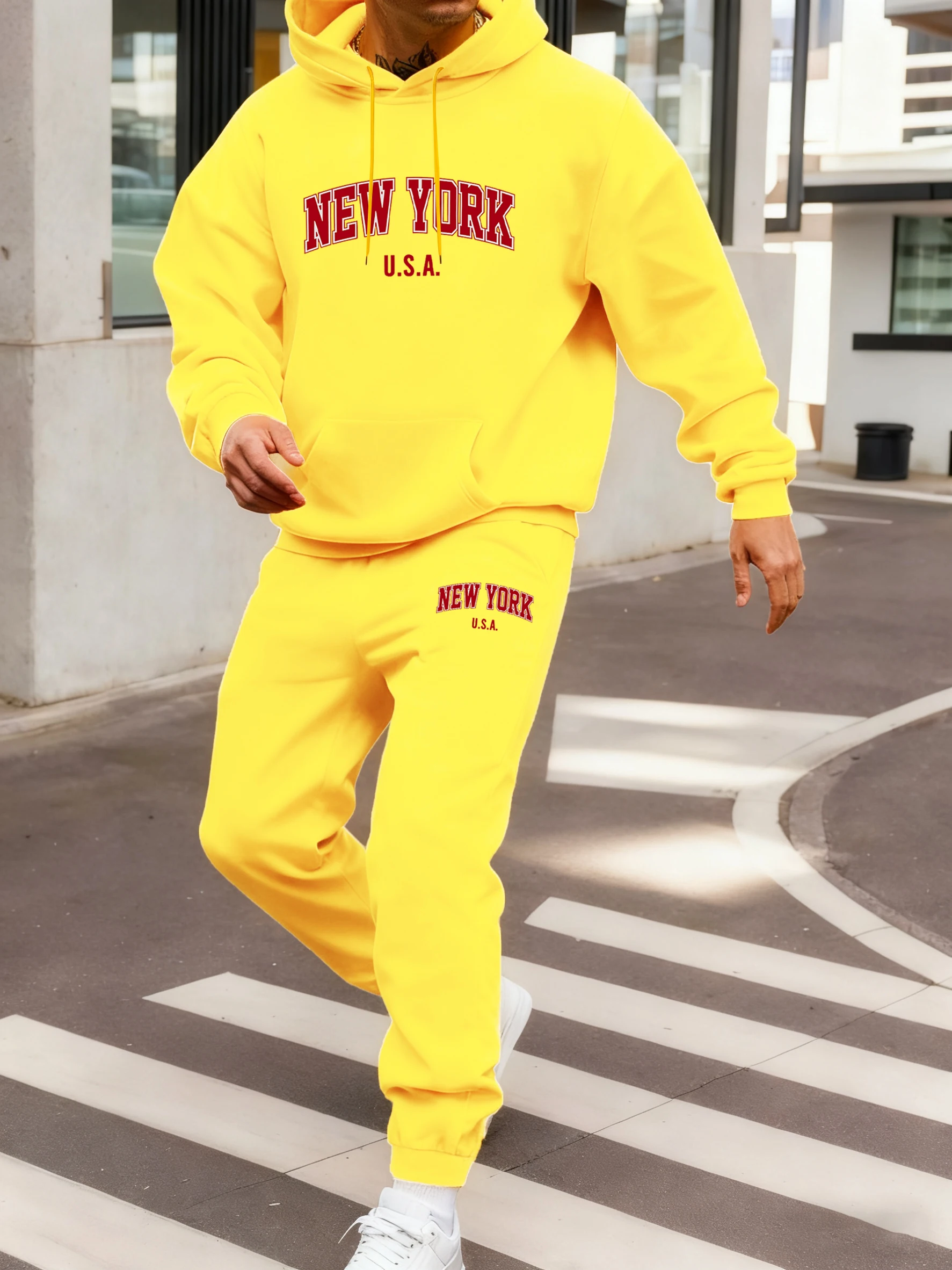 New York Usa Print Men Fashion Basic Hoodie Set Pocket Soft Clothes Casual Fleece Sweatpants Street Jogging Long Pant Men'S Sets view 2