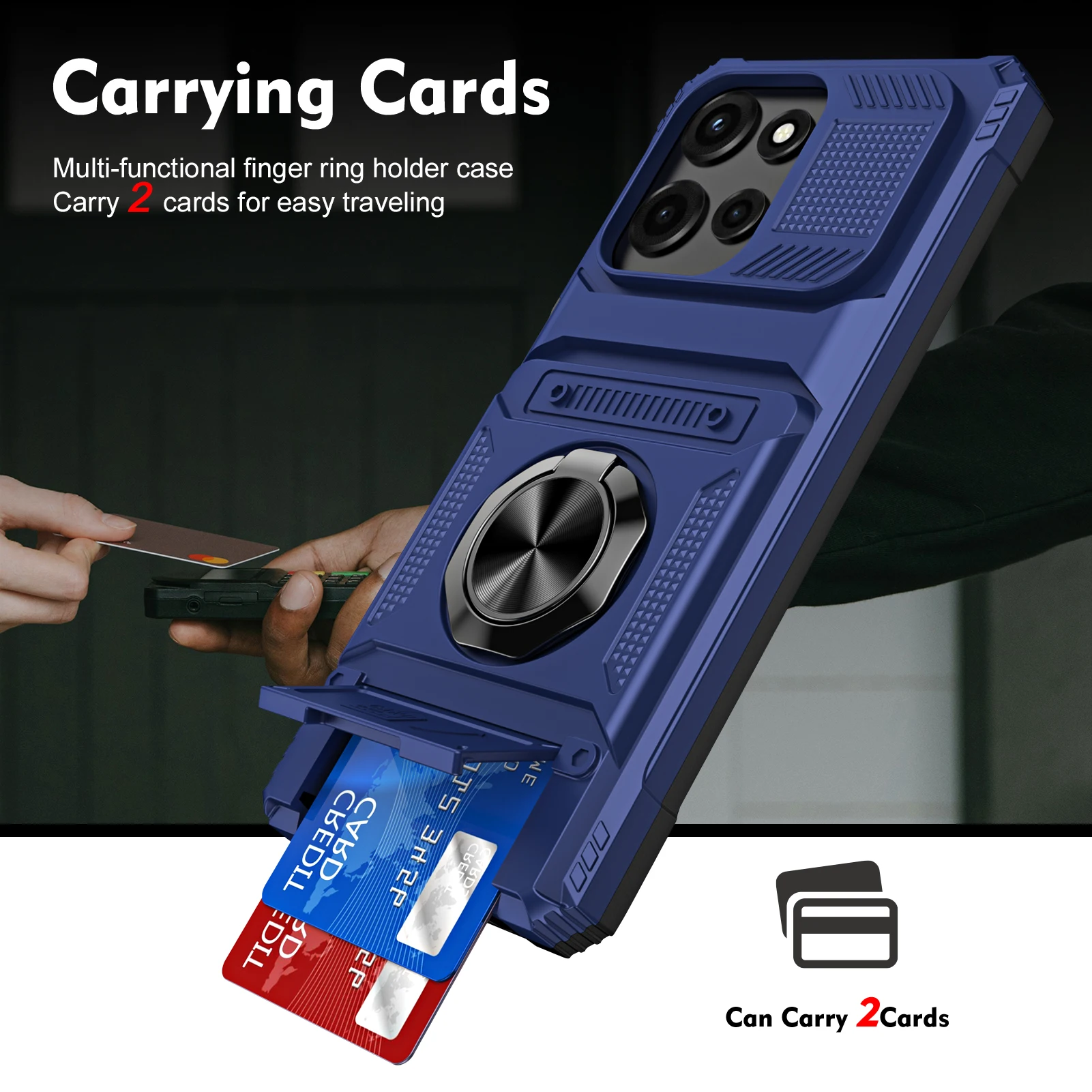 Magnetic Ring Stand Mecha Style Shockproof Case with Hidden Card Slot