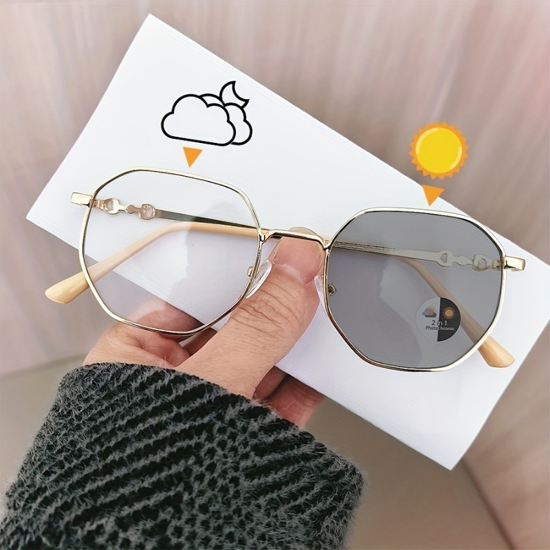 Photochromic Fashion Glasses Dual-Use Day & Night with Gray Lenses for Daytime and White Lenses for Night Vision