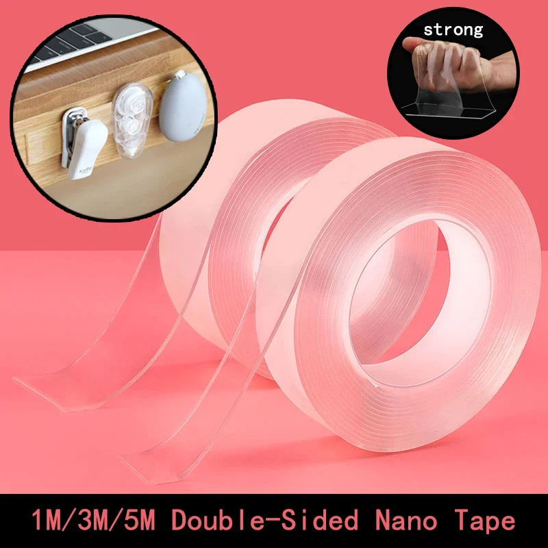 

1/3/5M Transparent Nano Tape Washable Reusable Double-Sided Tape Adhesive Nano-no Trace Paste Fixer tape Cleanable House