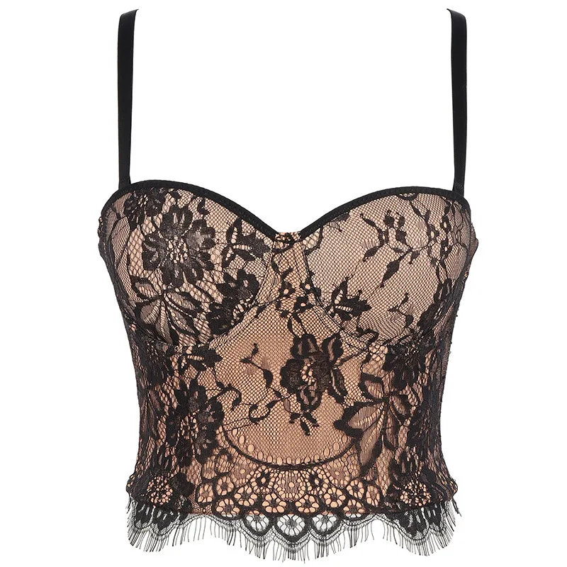 

Lace Floral Women Corset Elegant Evening Wear Top Sexy Bustiers Lace Bra Lady Camis Overbust Cropped Tops Club Party Lingerie