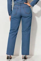 Plus Size Business Casual Blue Pocket Elegant Drilling Denim Jeans - Image 4