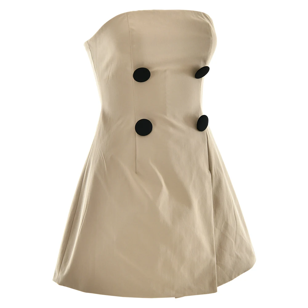 JULISSA MO - Vestido sexy sin tirantes, corte A, con botones, color caqui, sin mangas, cintura alta, informal, ajustado, para otoño, 2025