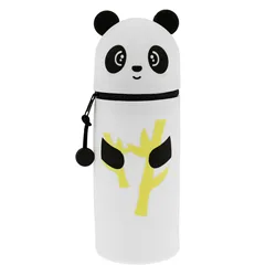 Silicone Retractable Cartoon Pencil Holder with Zipper and Adequate Storage (Bamboo panda)