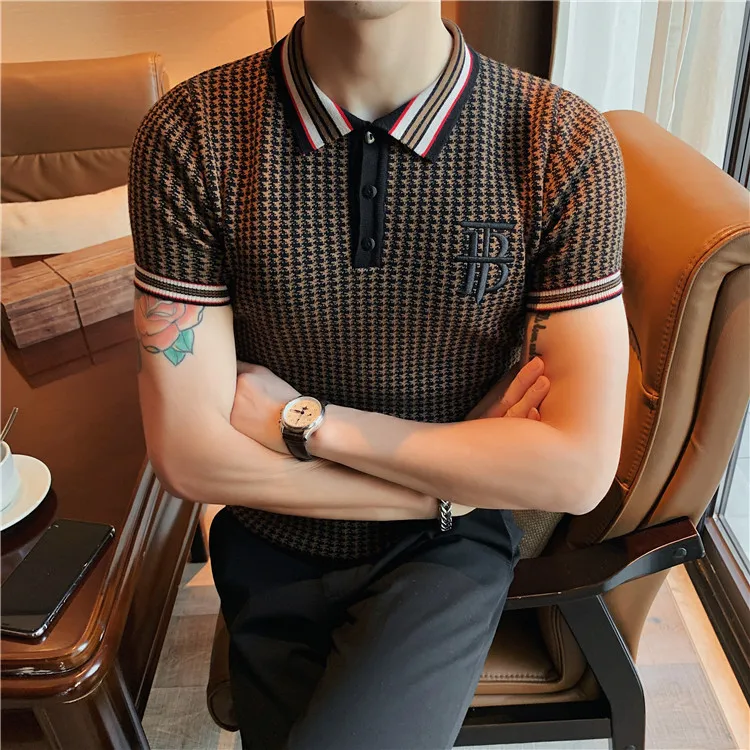 British Style Summer Lapel Short Sleeve Knitted Polo Shirt Men