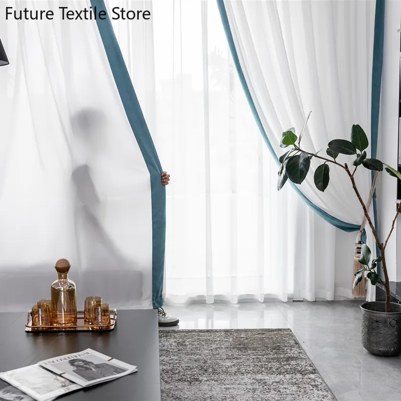 Curtains for Living Room Dining Bedroom Factory Price White Gauze Curtain Bordered Translucent Impervious Screening |