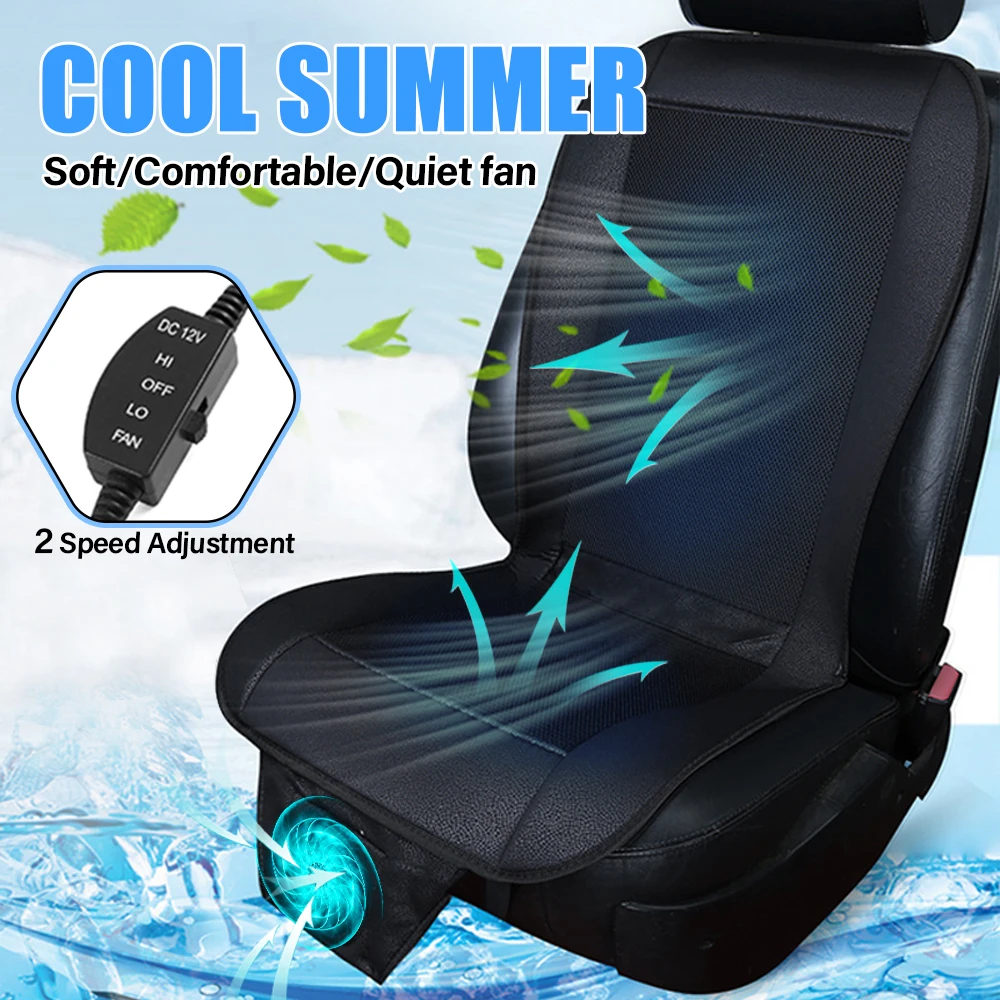 12V negro/gris coche verano almohadilla de refrigeración ventilador ventilación cojín asiento de coche refrigeración encendedor de cigarrillos controlador