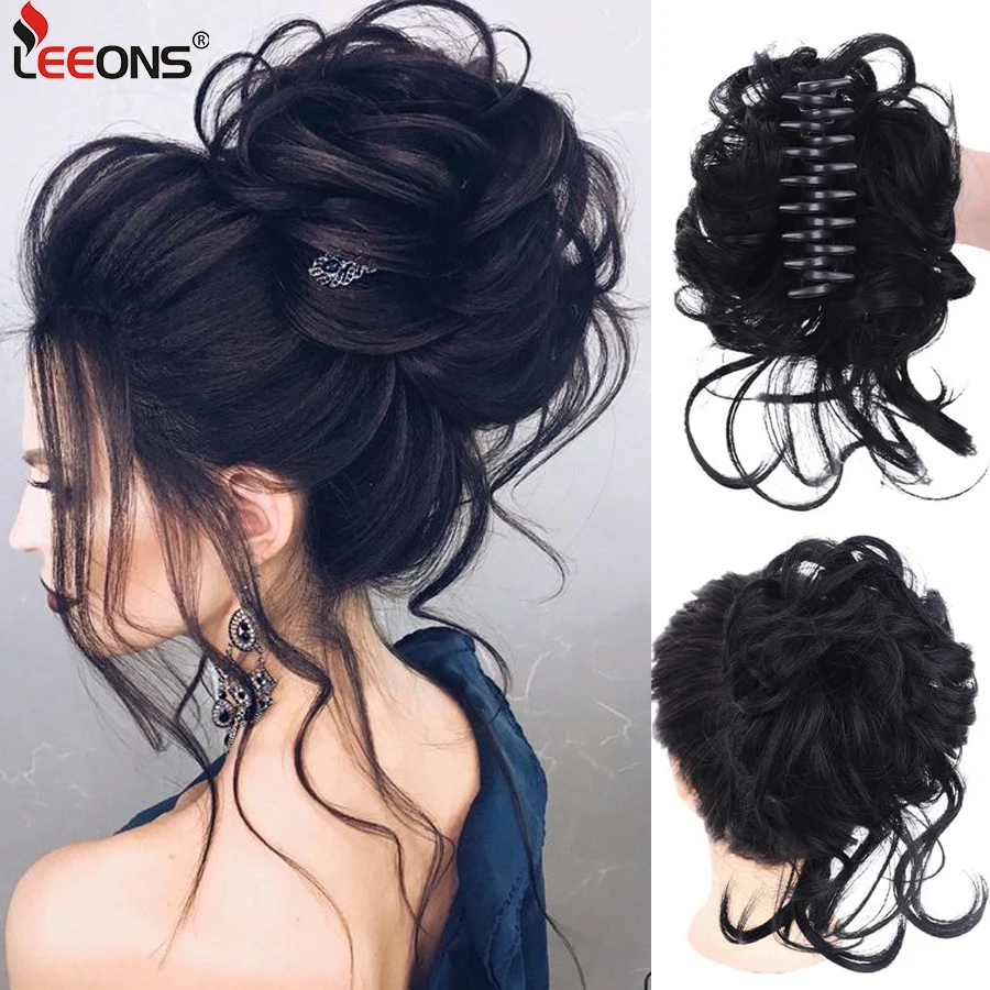 Synthetic Claw Clip Messy Bun Hair Piece Wavy Curly Hair Bun Clip In Claw Chignon Ponytail Hairpiece Tousled Updo Hair Extension