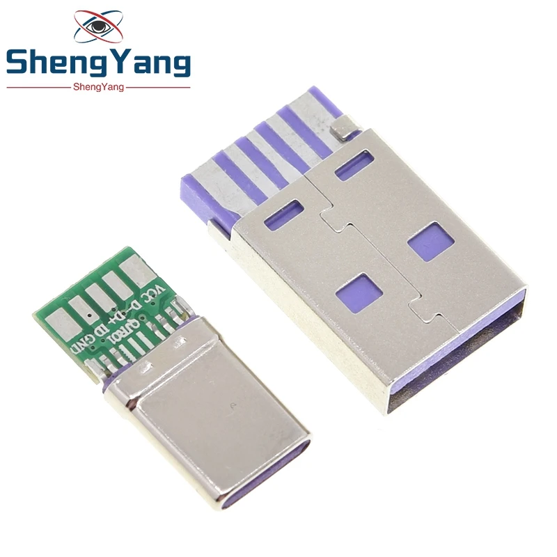 USB diy kit TZT 1Set Fast Charge Type-C USB 65W 5A Male Connector Welding With 5Pin PCB + Type A Male 6 Pin USB DIY OTG Data Charge DIY KIT