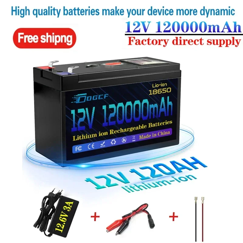 

12V lithium Battery 120Ah 18650 Rechargeable battery pack for solar energy electric vehicle LED lights battery 12.6v 3A charger