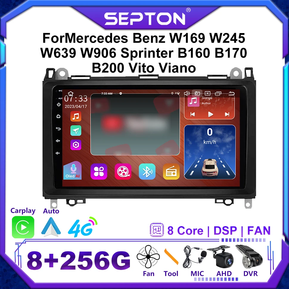 

SEPTON 2Din Android 12 Car Radio for Mercedes Benz W169 W245 W639 W906 Sprinter B160 B170 B200 Vito Viano Multimedia GPS CarPlay