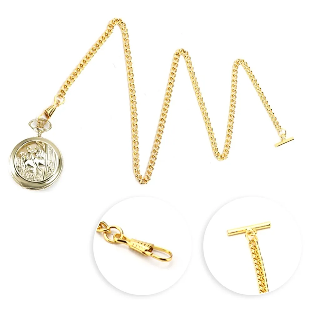 Elegant Vintage Gold-Plated Pocket Watch T-Bar Chain - 65cm