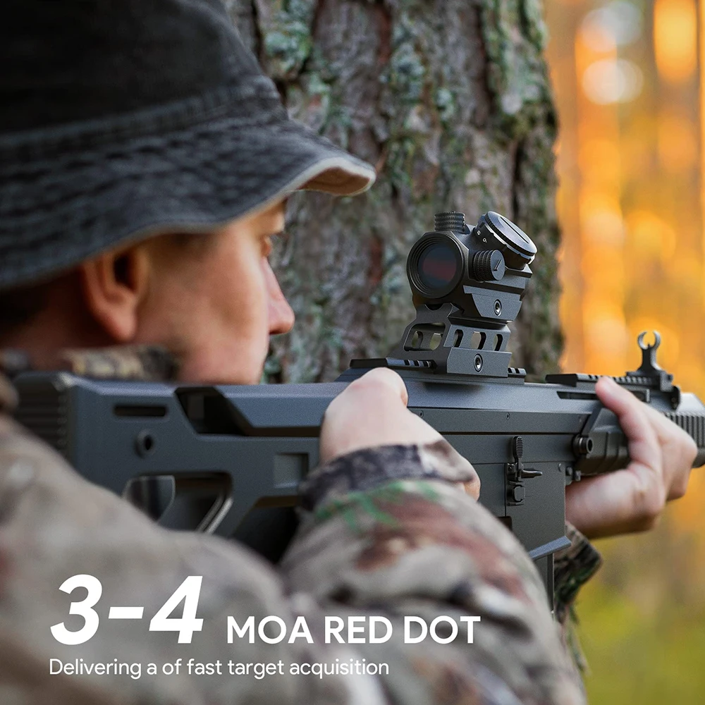Red Dot Sight Rifle Scope 1x22mm Red Dot Sight 3 MOA Red Dot Scope Collimator Sight Gun Rifle Scope with Riser Mount Airsoft Hunting Accessory