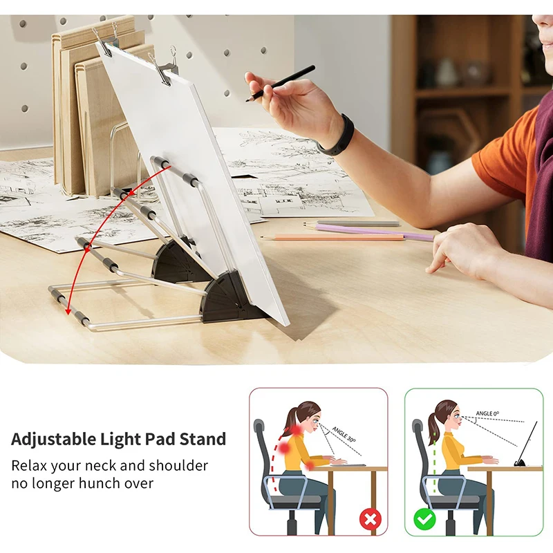 A4/A3 Light Table, Light Plate Adjustable Brightness, Led Light Pad with  Adjustable Tripod and USB, for Drawing, Sketching