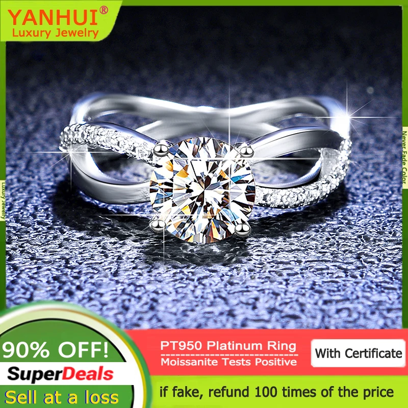 NeverFadeLuxuryPT950PlatinumRingReal1CaratDColorMoissanite