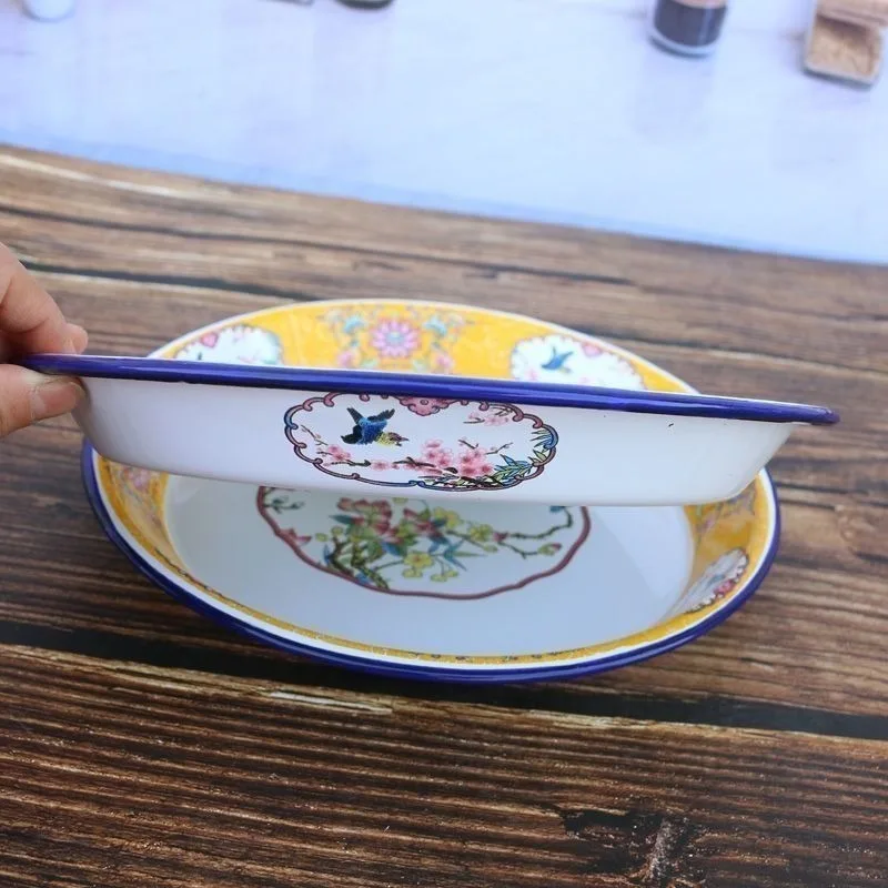 25-40cm Jade-Yellow Enamel Tea Plate Hand-Crafted Palace-Inspired Multi-Functional Durable  Food-Safe Bowls Soup  Plates Trays 3
